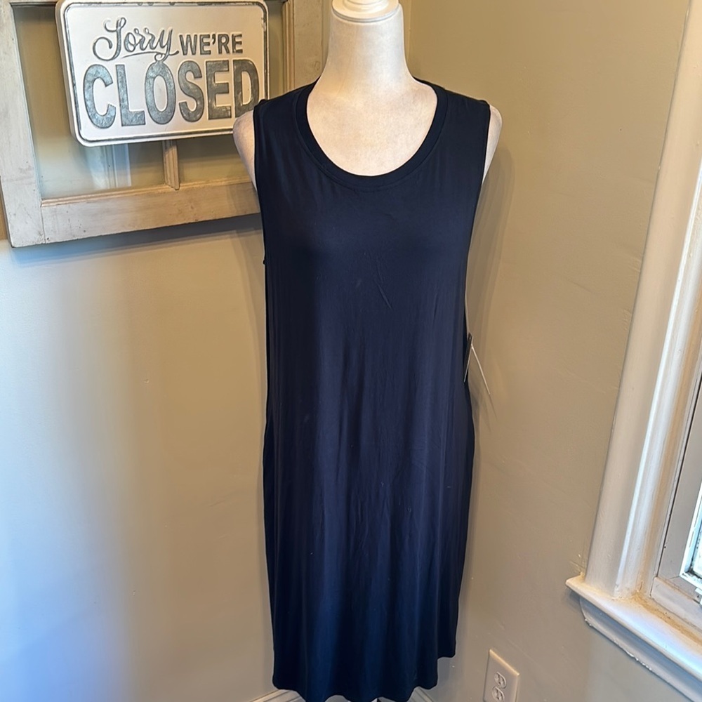 Lularoe Charlotte Solid Sleeveless Midi T Shirt Dress Pockets Black NWT